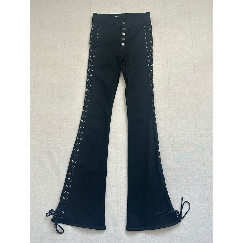Veronica Beard | Beverly 10" Skinny Flare Lace Up Black Jeans | Women's 25
